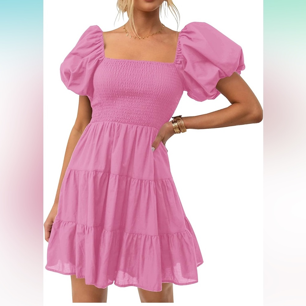 Square Neck Puff Sleeve Off Shoulder Mini Dress